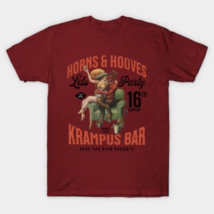 Distressed Horns & Hooves Krampus Bar Lets Party Naughty Christmas T-Shirt